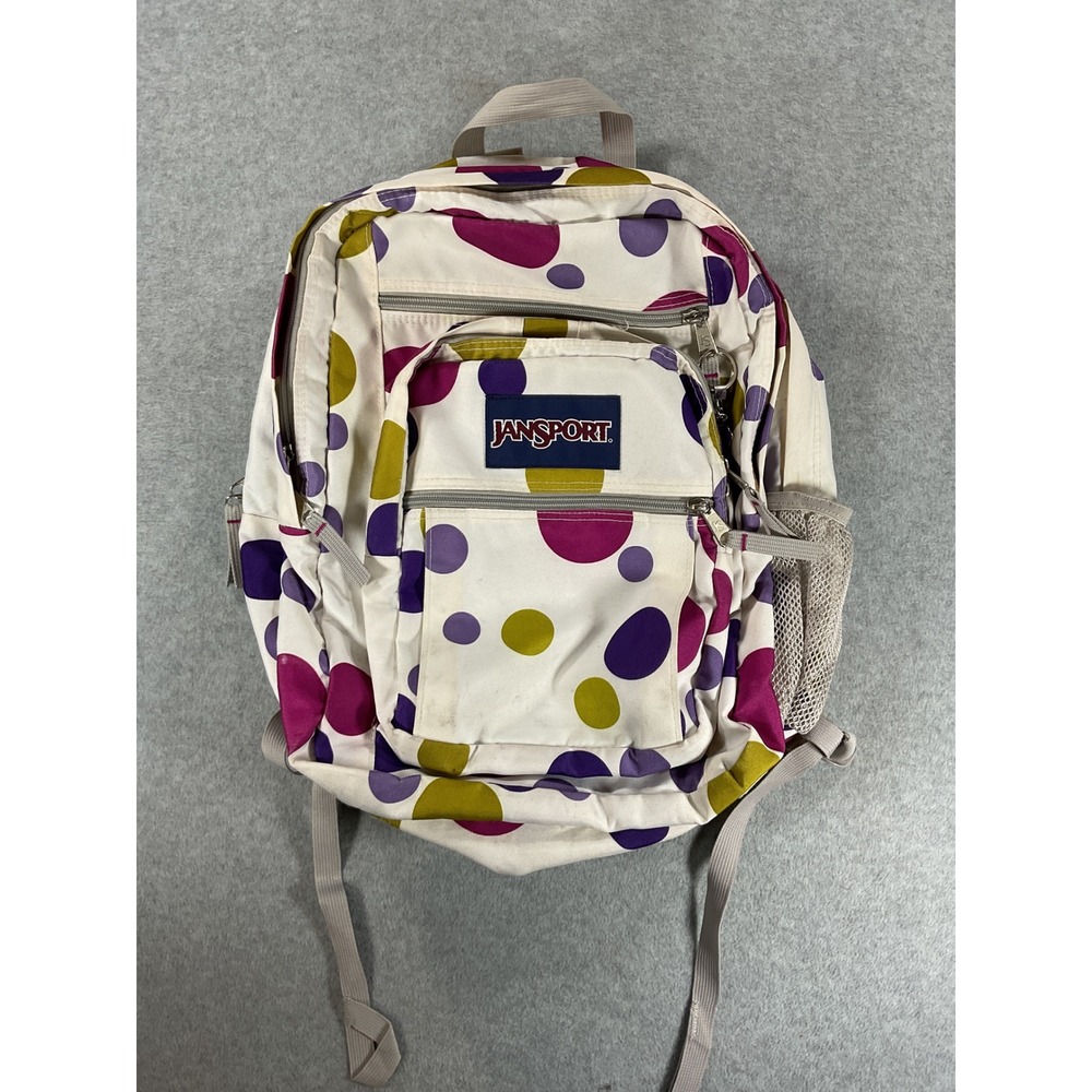 JanSport Backpack Multi Color Polka Dot School Bag Purple Green Cream